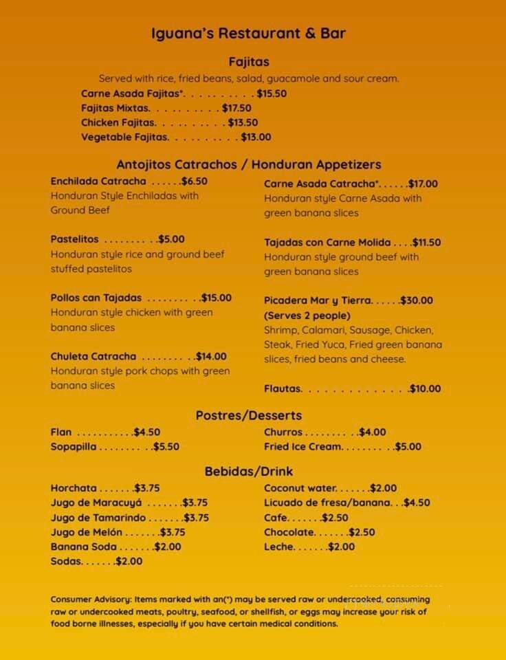 Iguana's Restaurant & Bar - Manchester, NH menu_pic