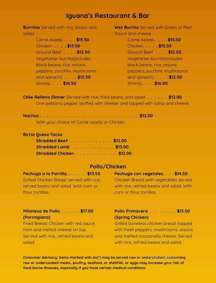 Iguana's Restaurant & Bar - Manchester, NH menu_pic