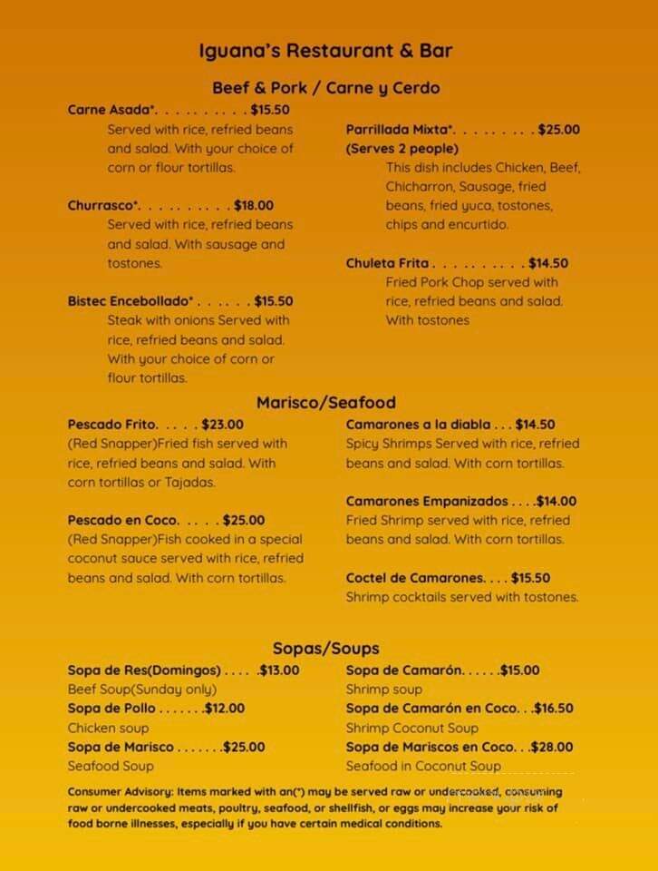 Iguana's Restaurant & Bar - Manchester, NH menu_pic