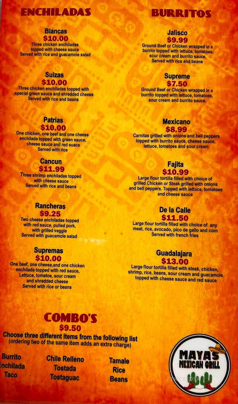 Maya's Mexican Grill - Shelbyville, IN menu_pic