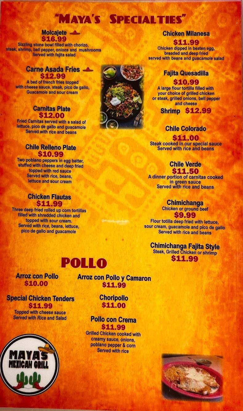 Maya's Mexican Grill - Shelbyville, IN menu_pic
