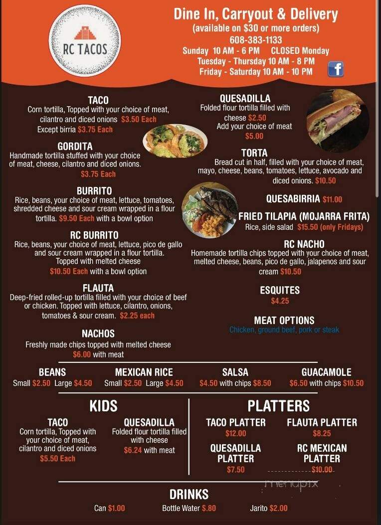 RC Tacos & Gorditas - Richland Center, WI menu_pic