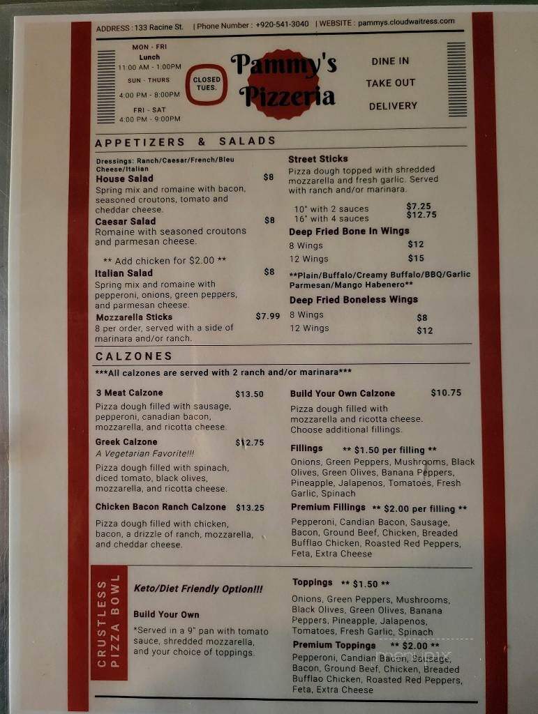 Pammy's Pizza - Jefferson, WI menu_pic