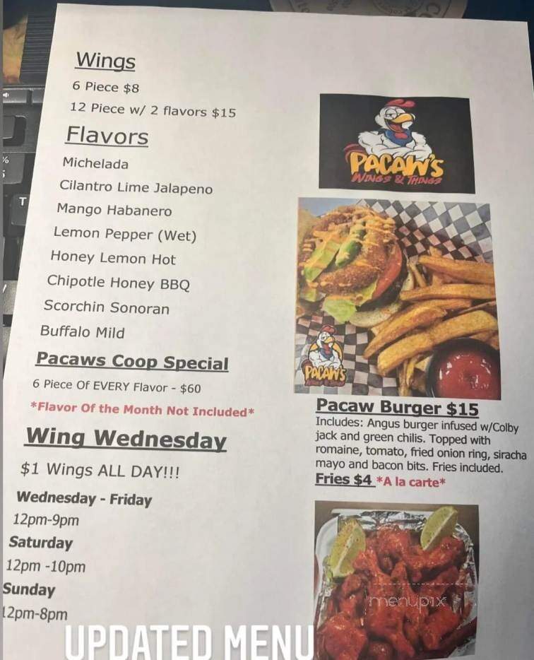 Pacaw's Wings and Things - Tucson, AZ menu_pic