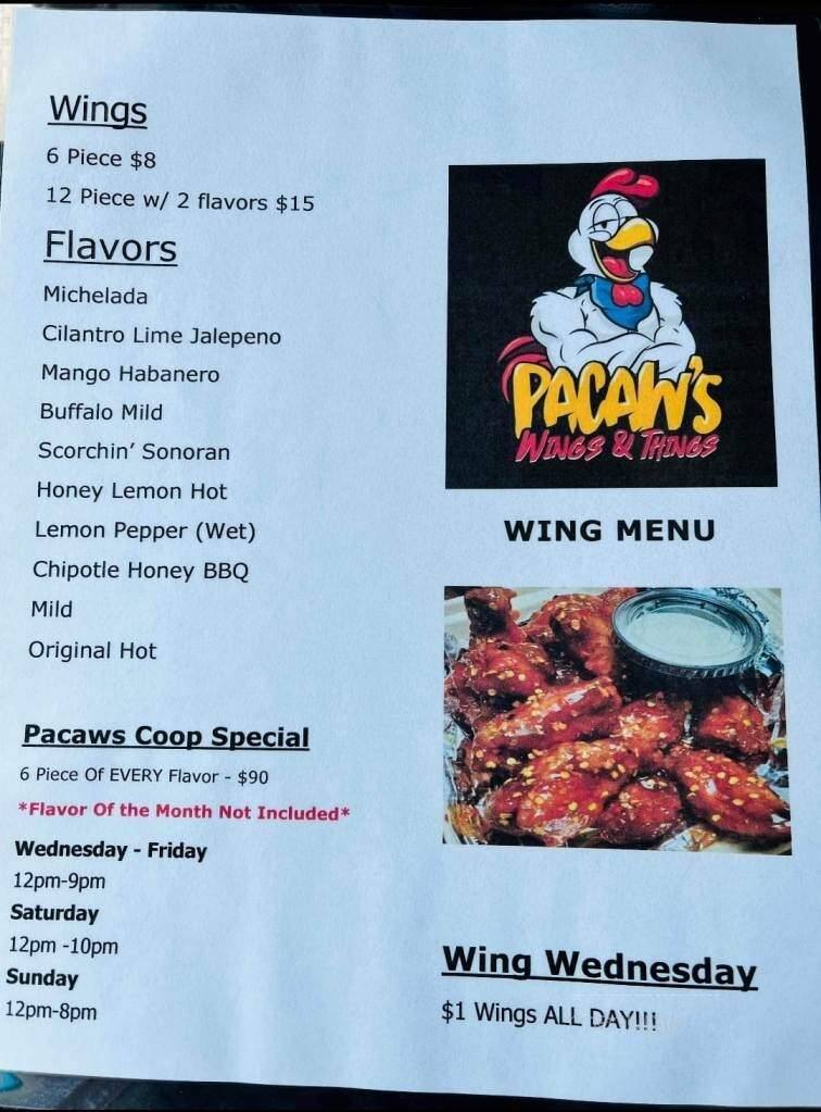 Pacaw's Wings and Things - Tucson, AZ menu_pic