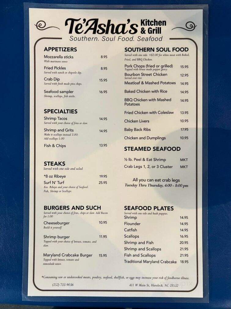 Te'Asha's Kitchen and Grill - Havelock, NC menu_pic