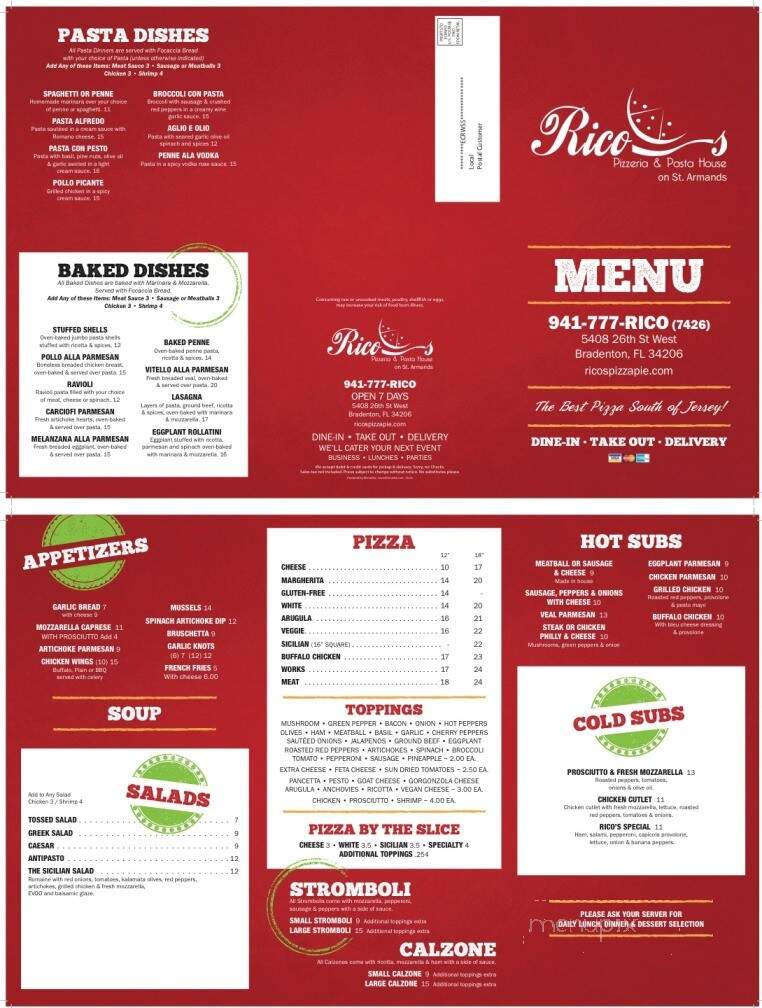 Rico's Pizzeria 26th Street - Bradenton, FL menu_pic