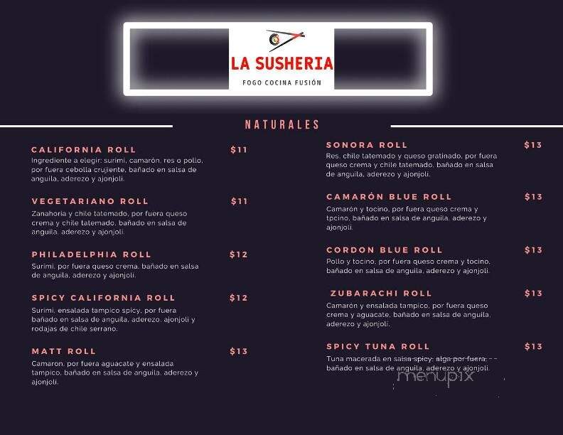La Susheria Cocina Fusion - Chicago, IL menu_pic