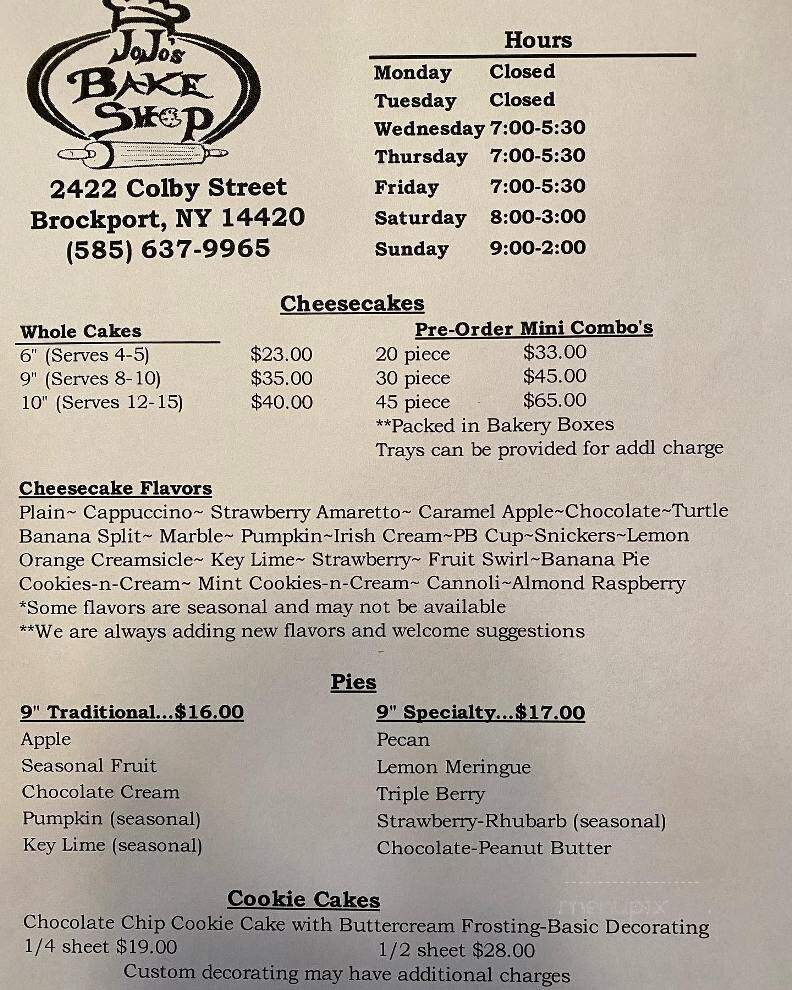 Jojos Bake Shop - Brockport, NY menu_pic