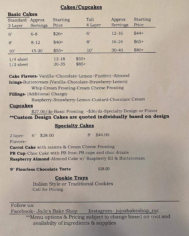Jojos Bake Shop - Brockport, NY menu_pic