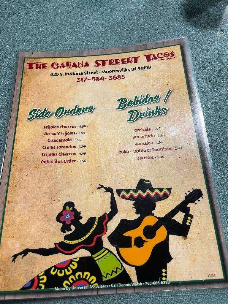 The Cabana Street Tacos - Mooresville, IN menu_pic