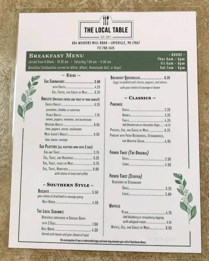 The Local Table - Loysville, PA menu_pic