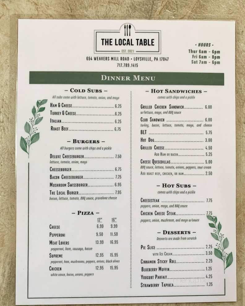 The Local Table - Loysville, PA menu_pic