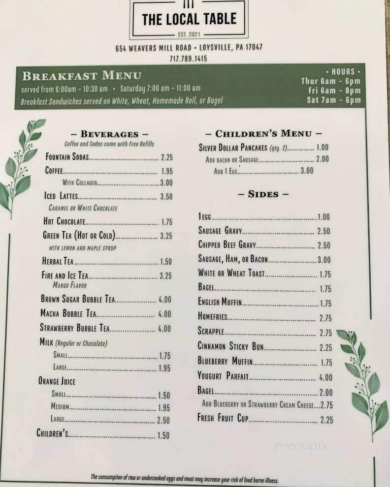 The Local Table - Loysville, PA menu_pic