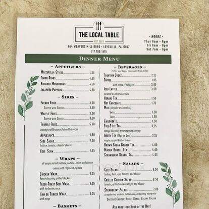 The Local Table - Loysville, PA menu_pic