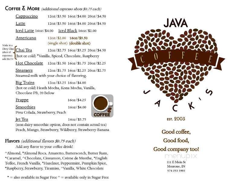Java Jacks - Mentone, IN menu_pic