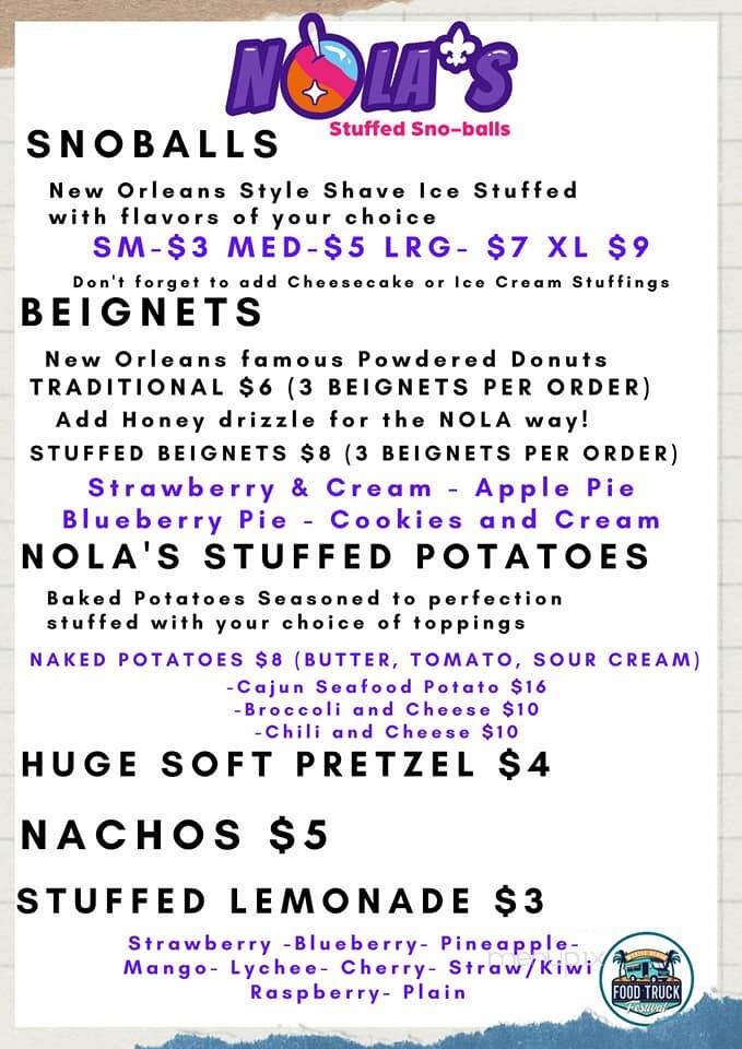 Nola's Stuffed Snoballs - Myrtle Beach, SC menu_pic