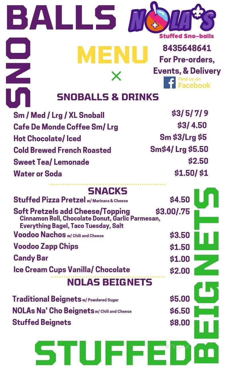 Nola's Stuffed Snoballs - Myrtle Beach, SC menu_pic