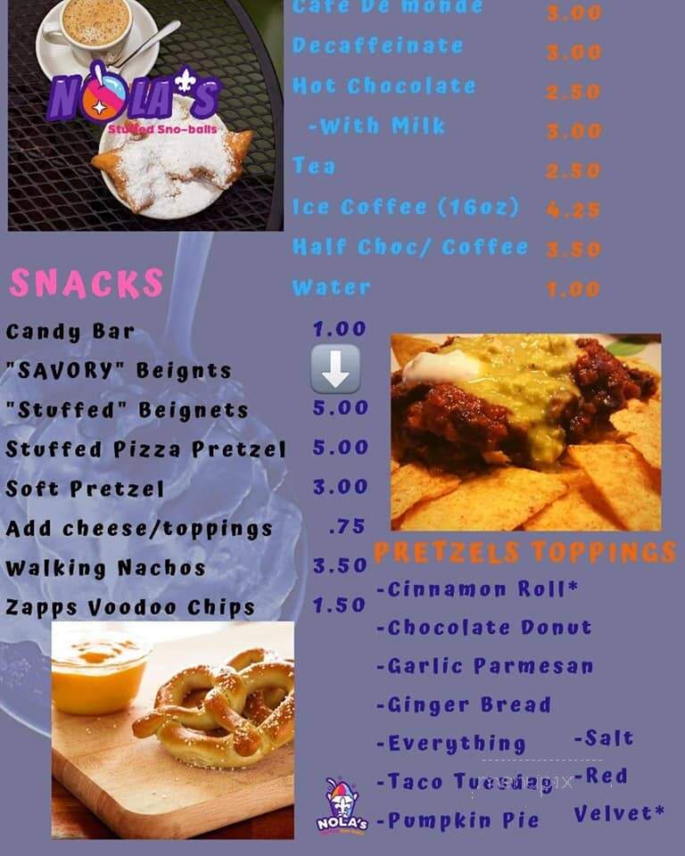 Nola's Stuffed Snoballs - Myrtle Beach, SC menu_pic
