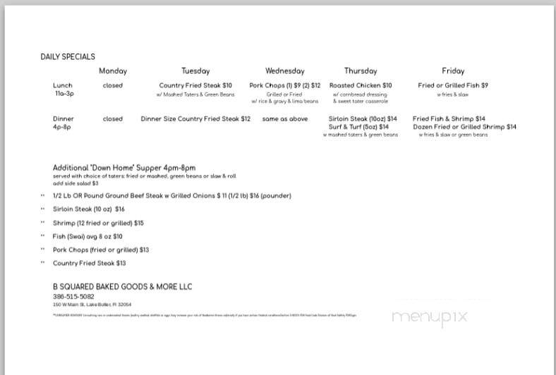 B Squared Baked Goods & More - Lake Butler, FL menu_pic