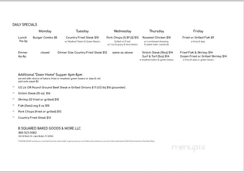 B Squared Baked Goods & More - Lake Butler, FL menu_pic