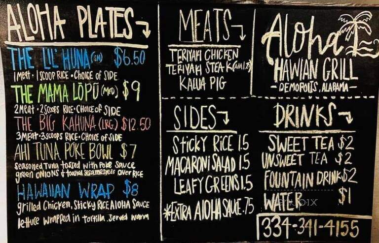 Aloha Hawaiian Grill - Demopolis, AL menu_pic