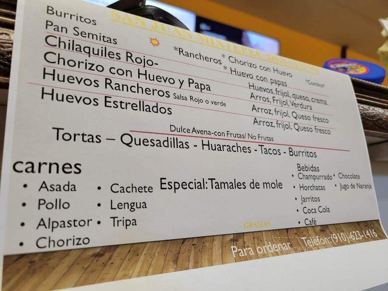 San Juan Mixtepec Restaurante Y Tienda - Rocky Point, NC menu_pic