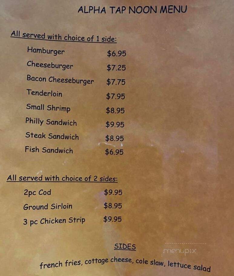 Alpha Tap - Waucoma, IA menu_pic