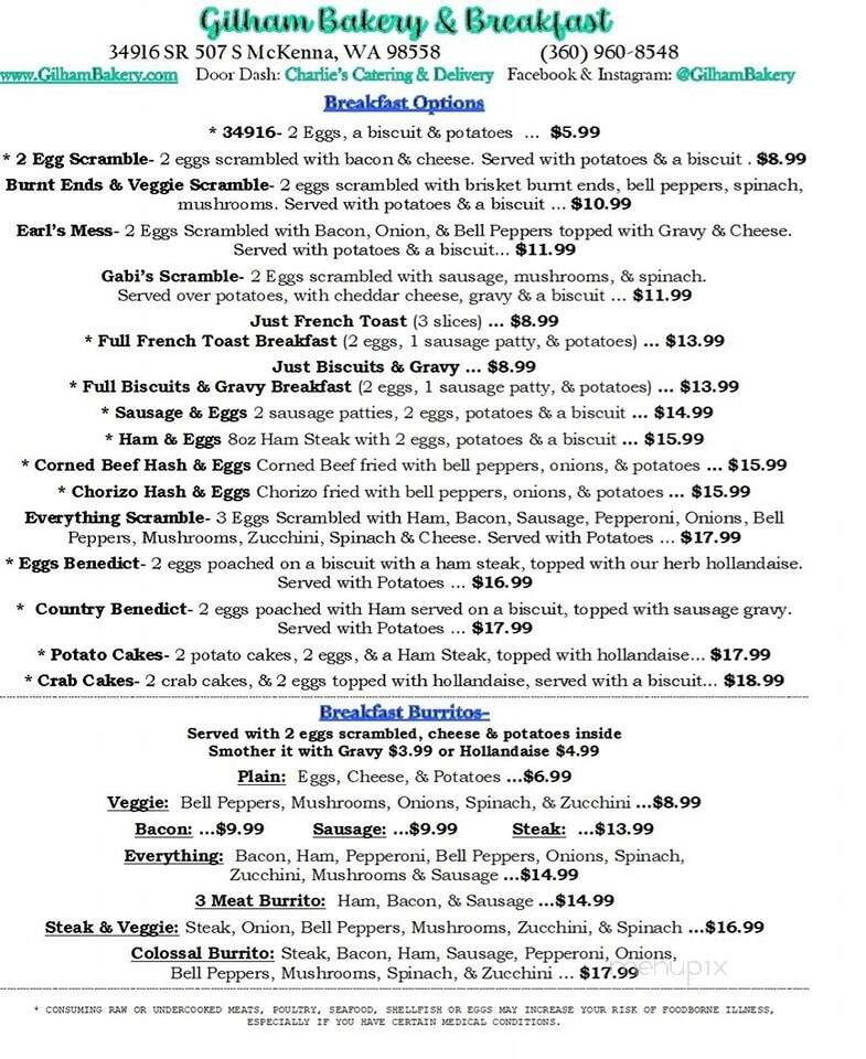 Gilham Mercantile & Bakery - McKenna, WA menu_pic