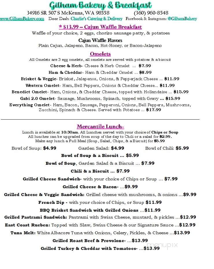 Gilham Mercantile & Bakery - McKenna, WA menu_pic