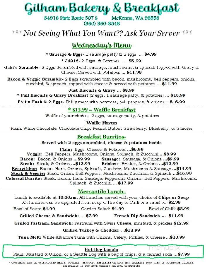 Gilham Mercantile & Bakery - McKenna, WA menu_pic