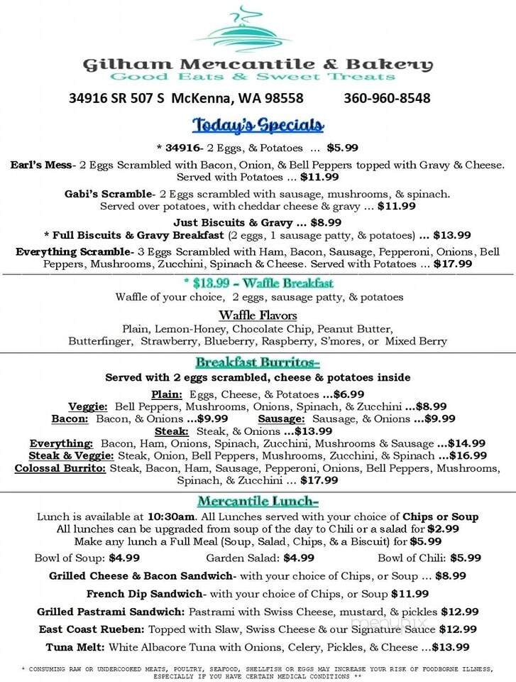 Gilham Mercantile & Bakery - McKenna, WA menu_pic