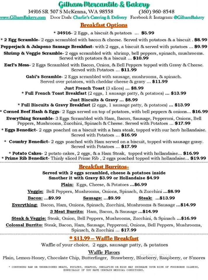 Gilham Mercantile & Bakery - McKenna, WA menu_pic