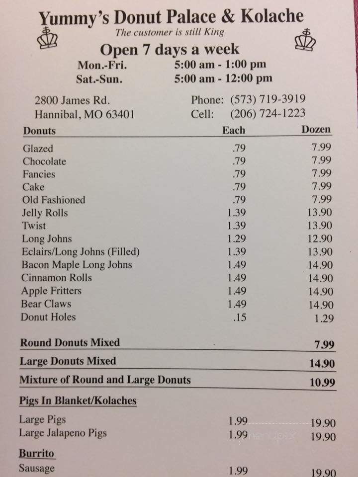 Yummy's Donut Palace - Hannibal, MO menu_pic