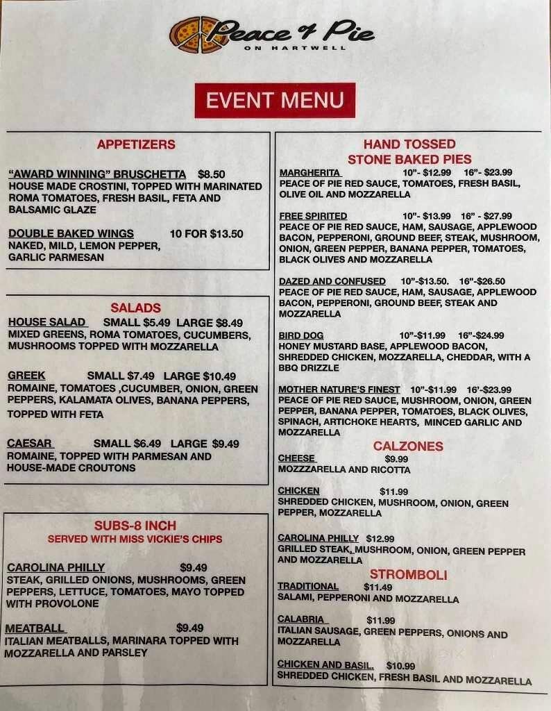 Peace of Pie on Hartwell - Fair Play, SC menu_pic