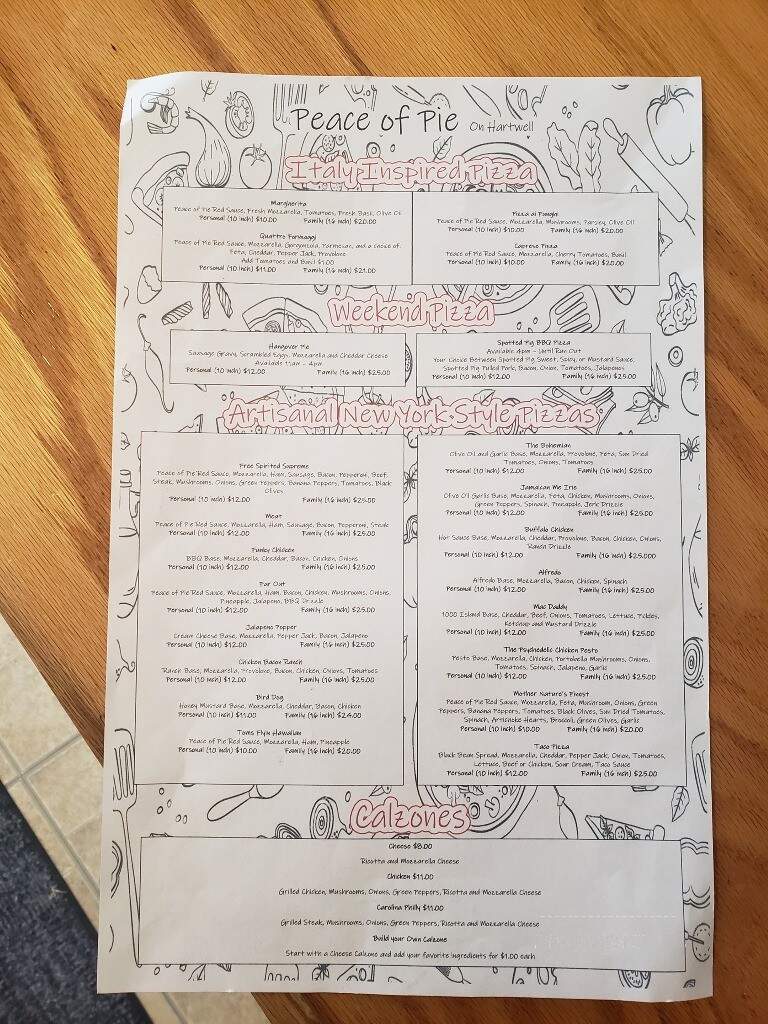 Peace of Pie on Hartwell - Fair Play, SC menu_pic