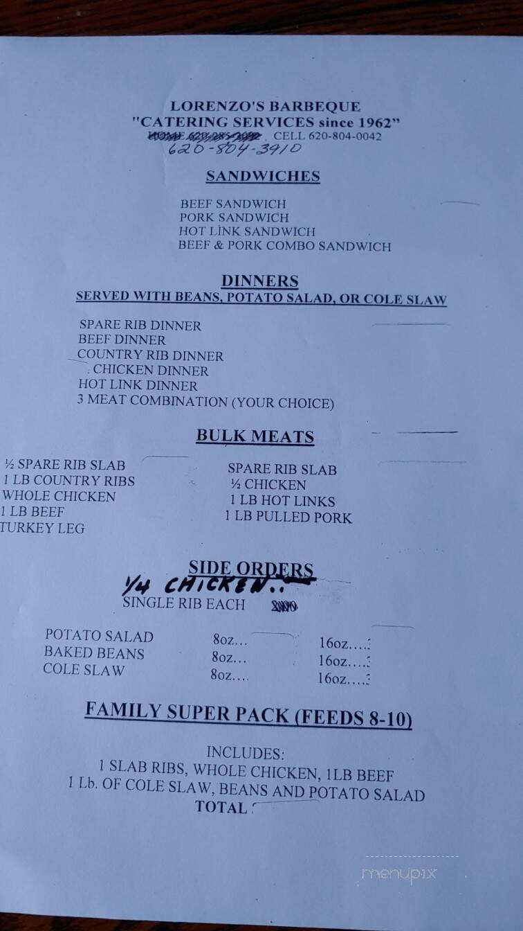 Lorenzo's BBQ - Larned, KS menu_pic