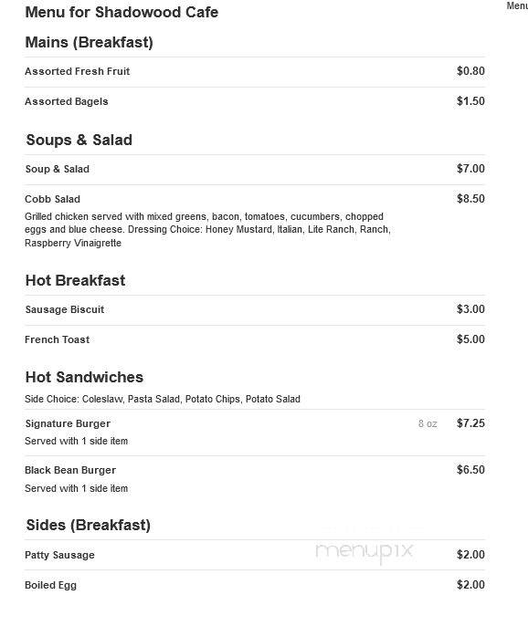 Shadowood Cafe - Atlanta, GA menu_pic