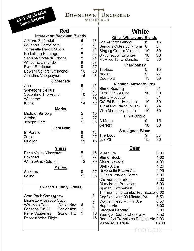 Downtown Uncorked - College Station, TX menu_pic