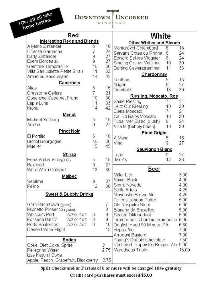 Downtown Uncorked - College Station, TX menu_pic