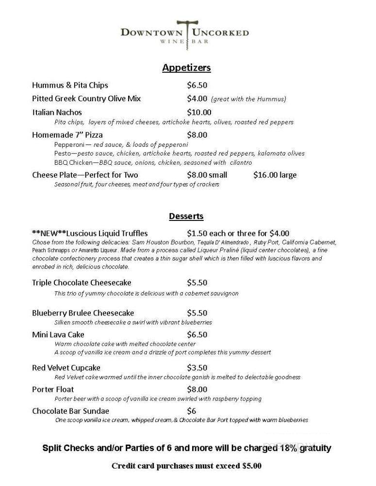 Downtown Uncorked - College Station, TX menu_pic