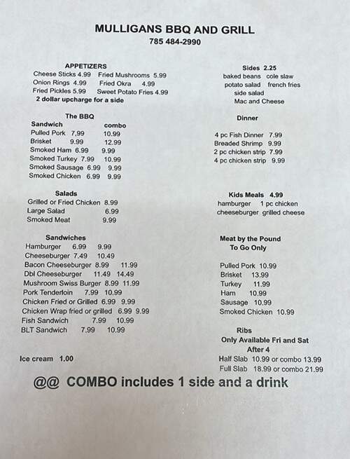 Mulligan's BBQ - Meriden, KS menu_pic