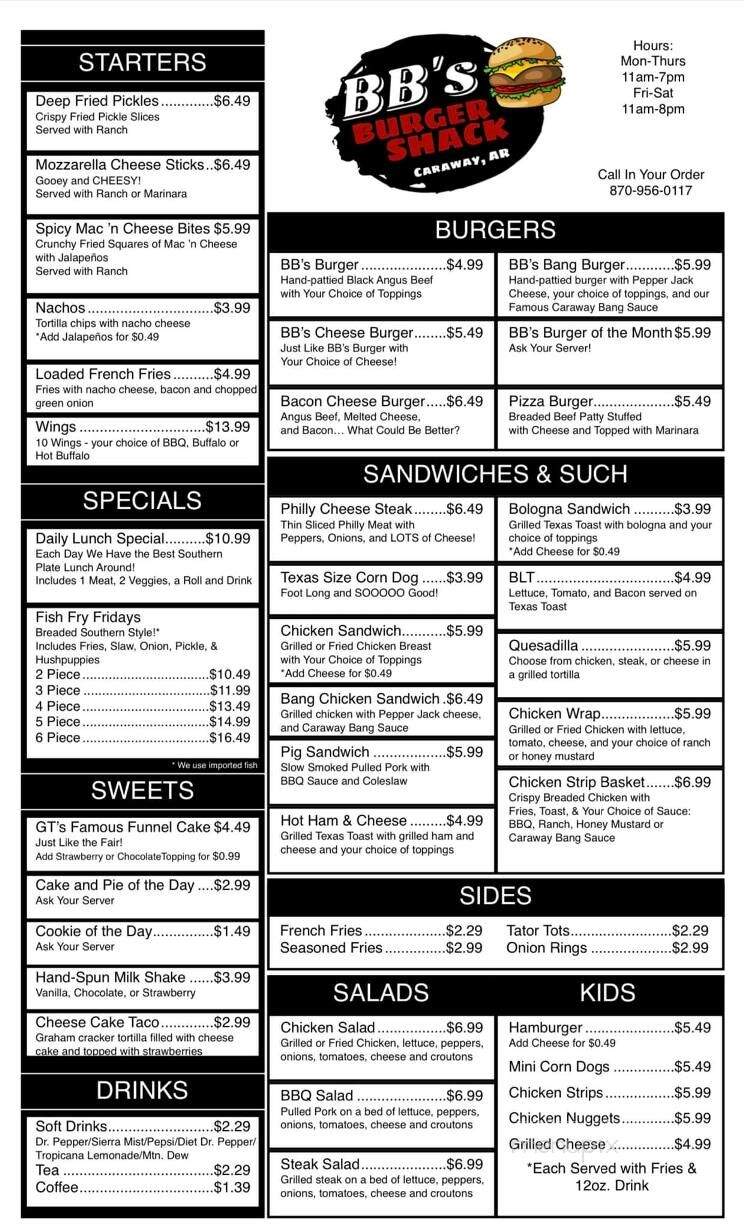 BB's Burger Shack - Caraway, AR menu_pic