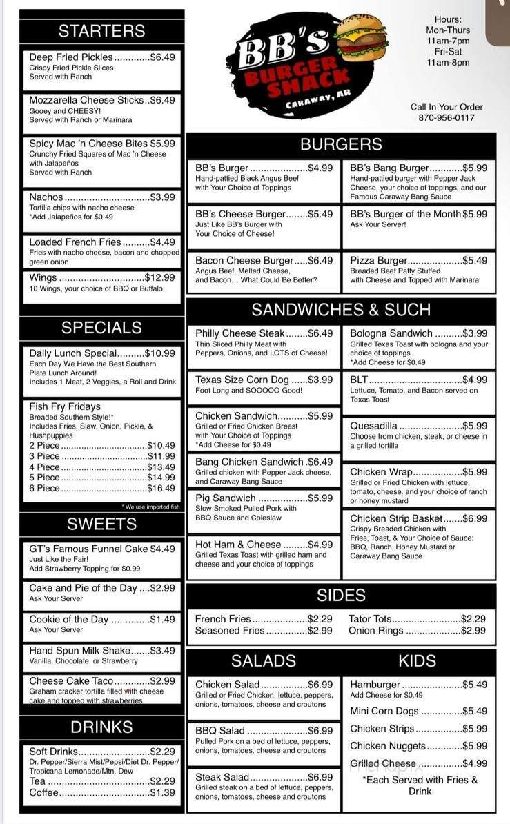 BB's Burger Shack - Caraway, AR menu_pic