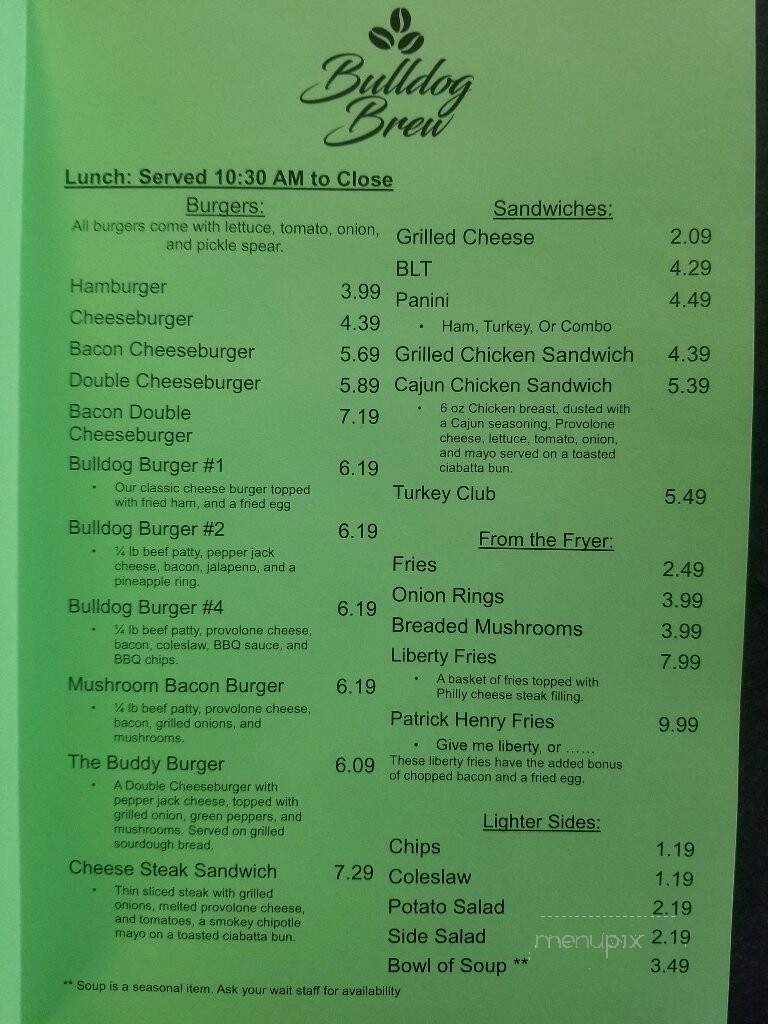 The Bulldog Brew - El Dorado Springs, MO menu_pic