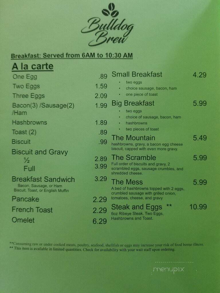 The Bulldog Brew - El Dorado Springs, MO menu_pic