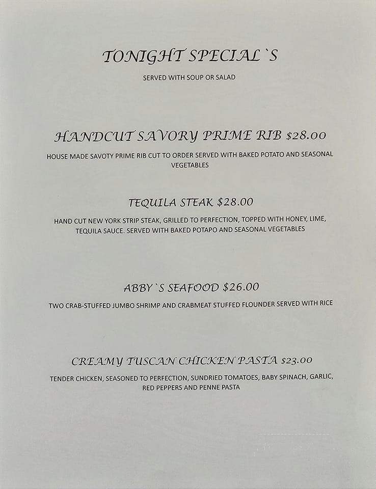 Abby's Restaurant & Bar - Saugerties, NY menu_pic