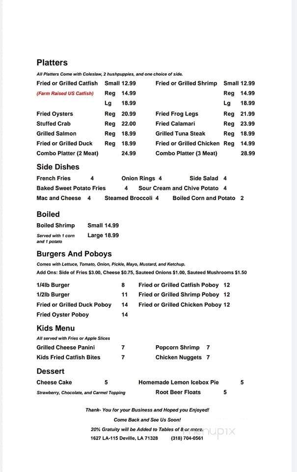 Sam's Catfish and Eatery - Deville, LA menu_pic