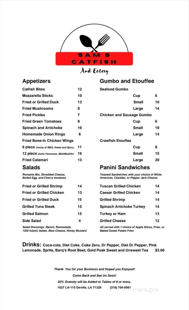 Sam's Catfish and Eatery - Deville, LA menu_pic