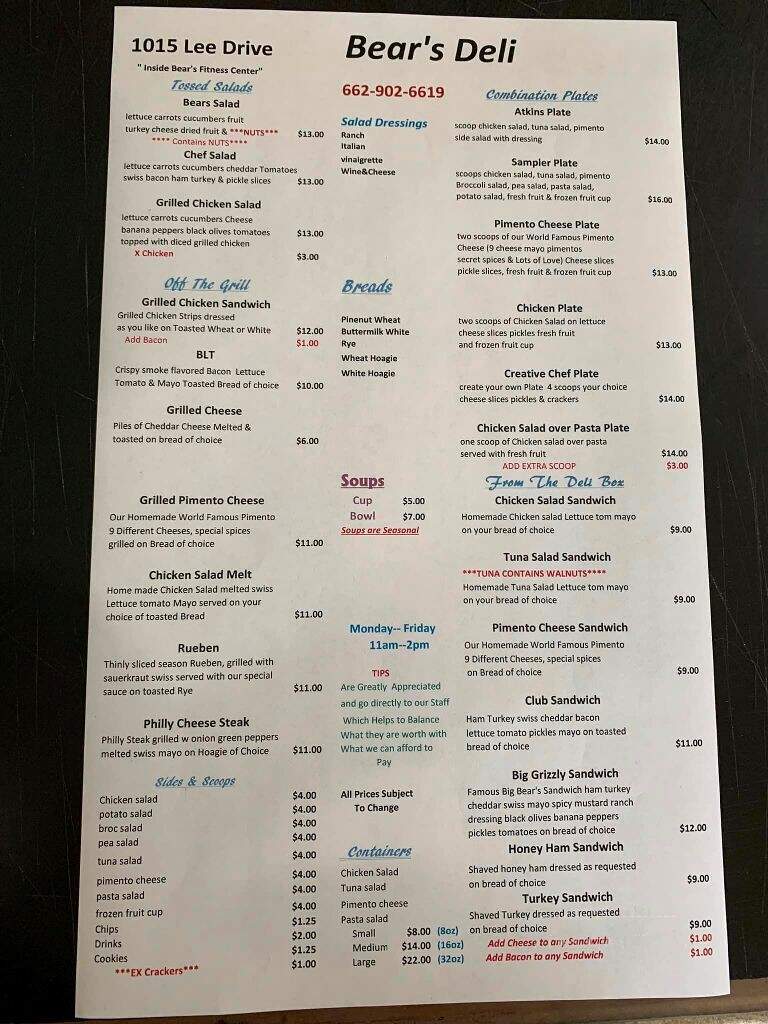 Bear's Deli - Clarksdale, MS menu_pic